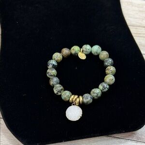 Lenny & Eva African Turquoise Stone and Druzy Beaded Bracelet